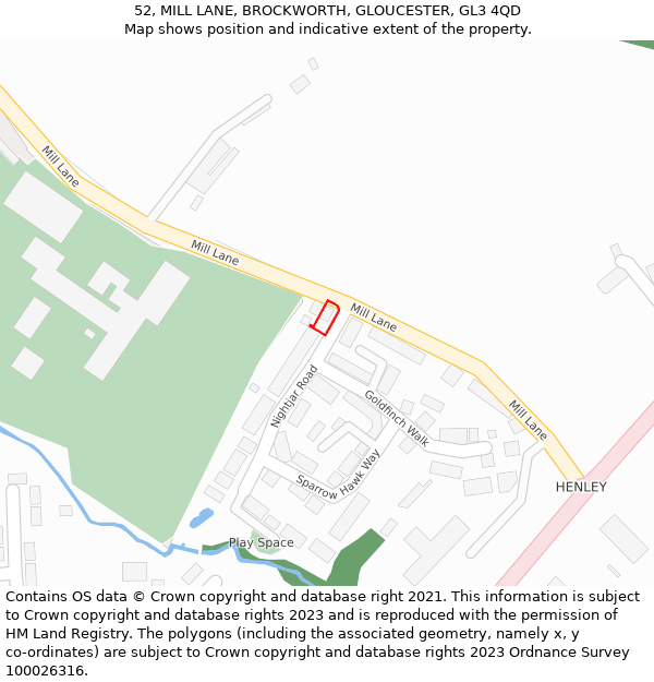 52, MILL LANE, BROCKWORTH, GLOUCESTER, GL3 4QD: Location map and indicative extent of plot