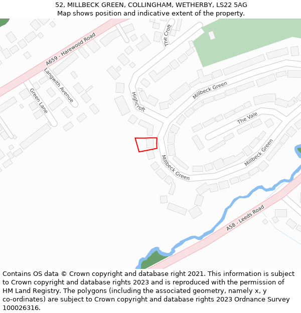 52, MILLBECK GREEN, COLLINGHAM, WETHERBY, LS22 5AG: Location map and indicative extent of plot