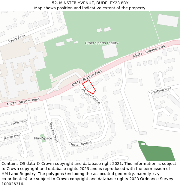 52, MINSTER AVENUE, BUDE, EX23 8RY: Location map and indicative extent of plot