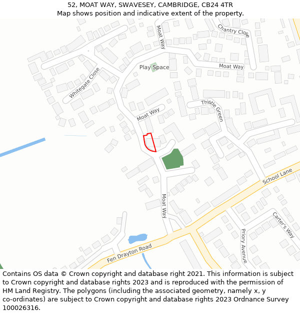 52, MOAT WAY, SWAVESEY, CAMBRIDGE, CB24 4TR: Location map and indicative extent of plot