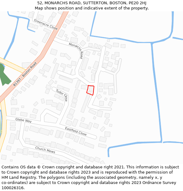 52, MONARCHS ROAD, SUTTERTON, BOSTON, PE20 2HJ: Location map and indicative extent of plot