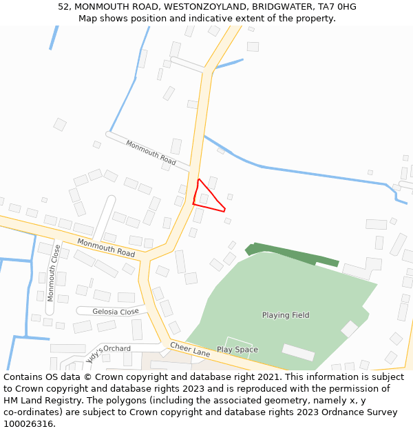 52, MONMOUTH ROAD, WESTONZOYLAND, BRIDGWATER, TA7 0HG: Location map and indicative extent of plot