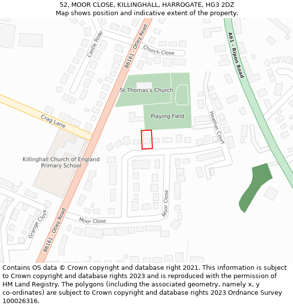 52, MOOR CLOSE, KILLINGHALL, HARROGATE, HG3 2DZ: Location map and indicative extent of plot