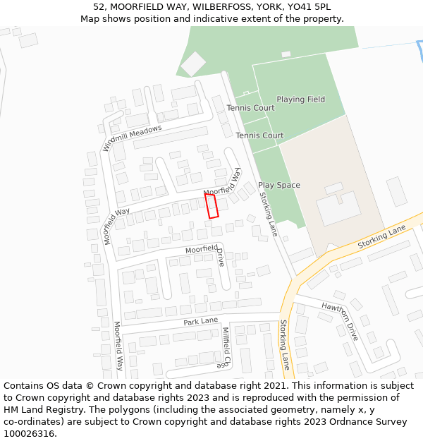 52, MOORFIELD WAY, WILBERFOSS, YORK, YO41 5PL: Location map and indicative extent of plot
