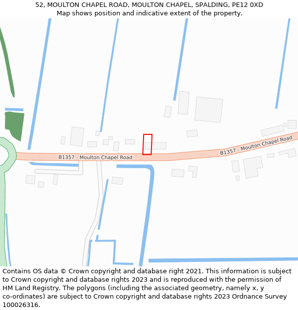 52, MOULTON CHAPEL ROAD, MOULTON CHAPEL, SPALDING, PE12 0XD: Location map and indicative extent of plot