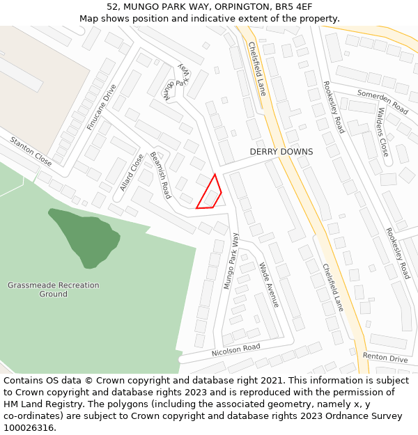 52, MUNGO PARK WAY, ORPINGTON, BR5 4EF: Location map and indicative extent of plot
