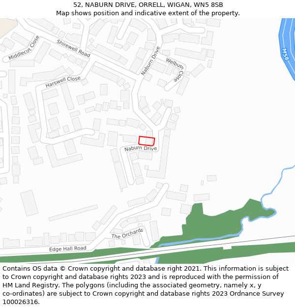 52, NABURN DRIVE, ORRELL, WIGAN, WN5 8SB: Location map and indicative extent of plot