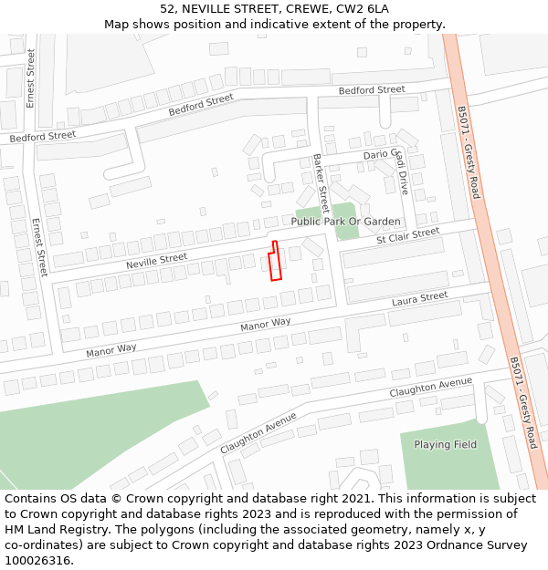 52, NEVILLE STREET, CREWE, CW2 6LA: Location map and indicative extent of plot