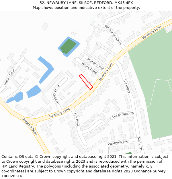 52, NEWBURY LANE, SILSOE, BEDFORD, MK45 4EX: Location map and indicative extent of plot