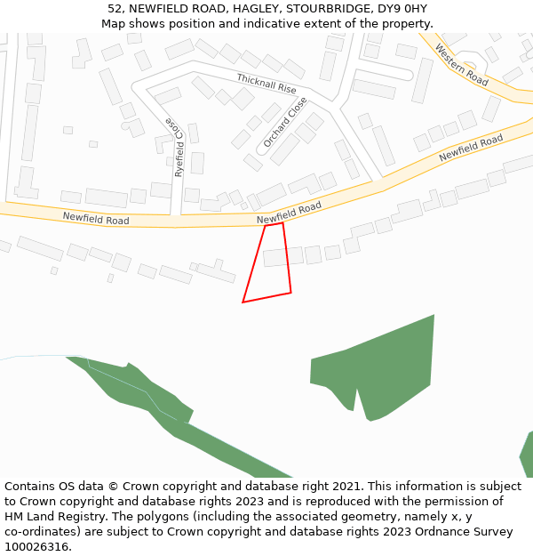 52, NEWFIELD ROAD, HAGLEY, STOURBRIDGE, DY9 0HY: Location map and indicative extent of plot