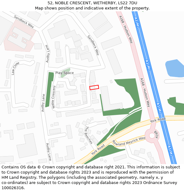 52, NOBLE CRESCENT, WETHERBY, LS22 7DU: Location map and indicative extent of plot
