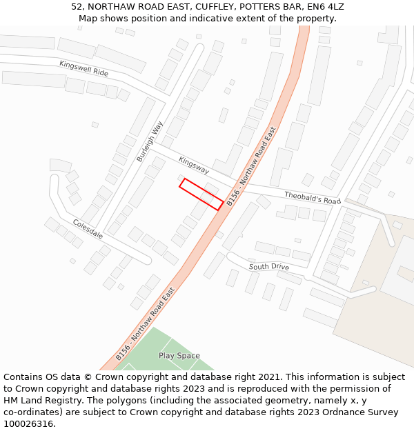 52, NORTHAW ROAD EAST, CUFFLEY, POTTERS BAR, EN6 4LZ: Location map and indicative extent of plot