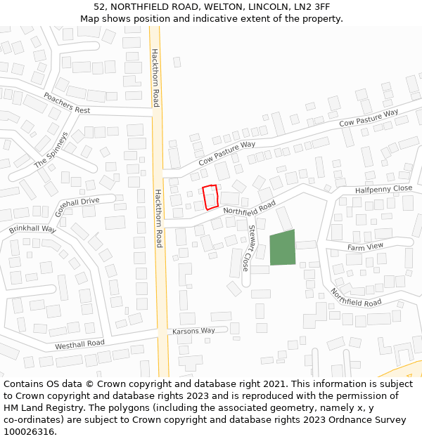 52, NORTHFIELD ROAD, WELTON, LINCOLN, LN2 3FF: Location map and indicative extent of plot