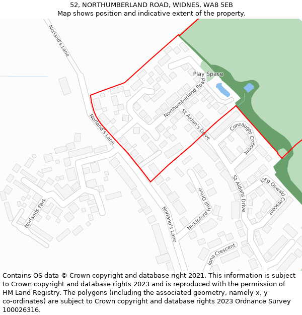 52, NORTHUMBERLAND ROAD, WIDNES, WA8 5EB: Location map and indicative extent of plot
