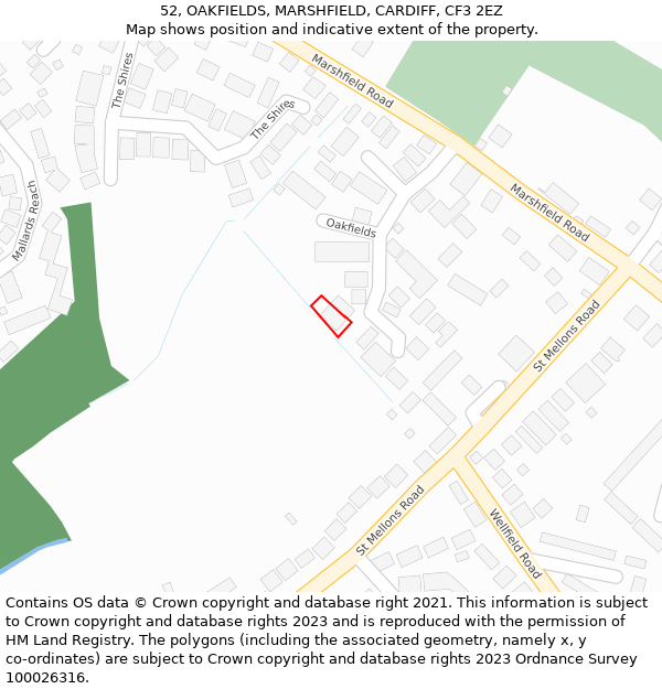 52, OAKFIELDS, MARSHFIELD, CARDIFF, CF3 2EZ: Location map and indicative extent of plot