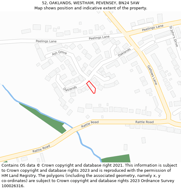 52, OAKLANDS, WESTHAM, PEVENSEY, BN24 5AW: Location map and indicative extent of plot