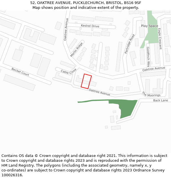 52, OAKTREE AVENUE, PUCKLECHURCH, BRISTOL, BS16 9SF: Location map and indicative extent of plot