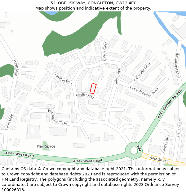 52, OBELISK WAY, CONGLETON, CW12 4FY: Location map and indicative extent of plot