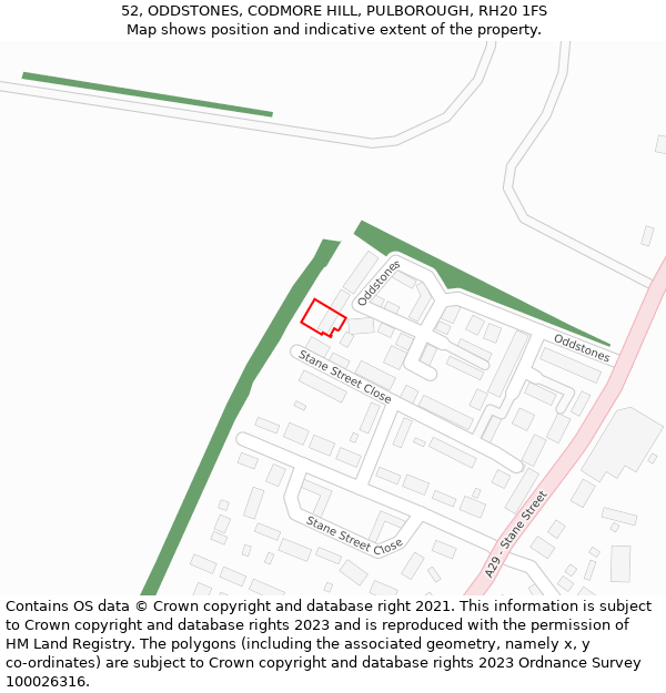 52, ODDSTONES, CODMORE HILL, PULBOROUGH, RH20 1FS: Location map and indicative extent of plot