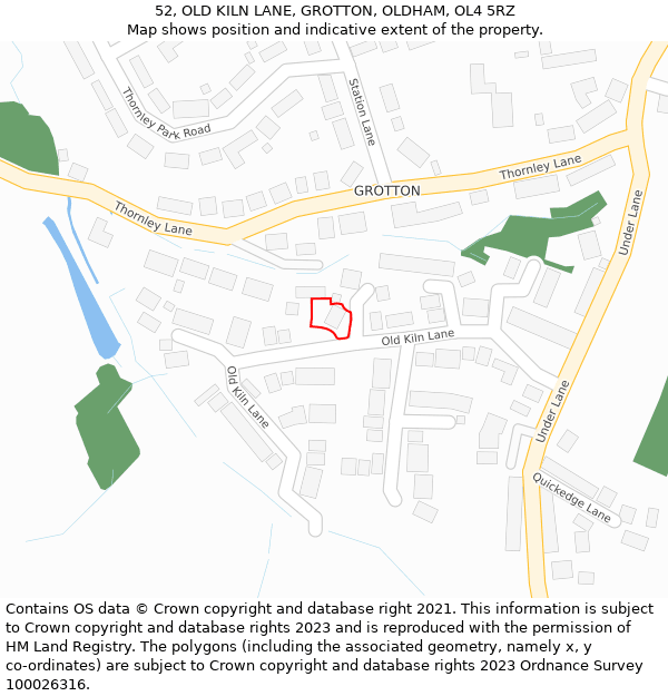 52, OLD KILN LANE, GROTTON, OLDHAM, OL4 5RZ: Location map and indicative extent of plot