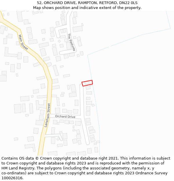 52, ORCHARD DRIVE, RAMPTON, RETFORD, DN22 0LS: Location map and indicative extent of plot