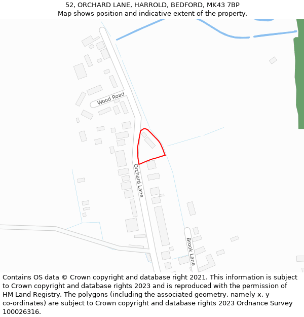52, ORCHARD LANE, HARROLD, BEDFORD, MK43 7BP: Location map and indicative extent of plot