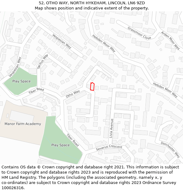 52, OTHO WAY, NORTH HYKEHAM, LINCOLN, LN6 9ZD: Location map and indicative extent of plot