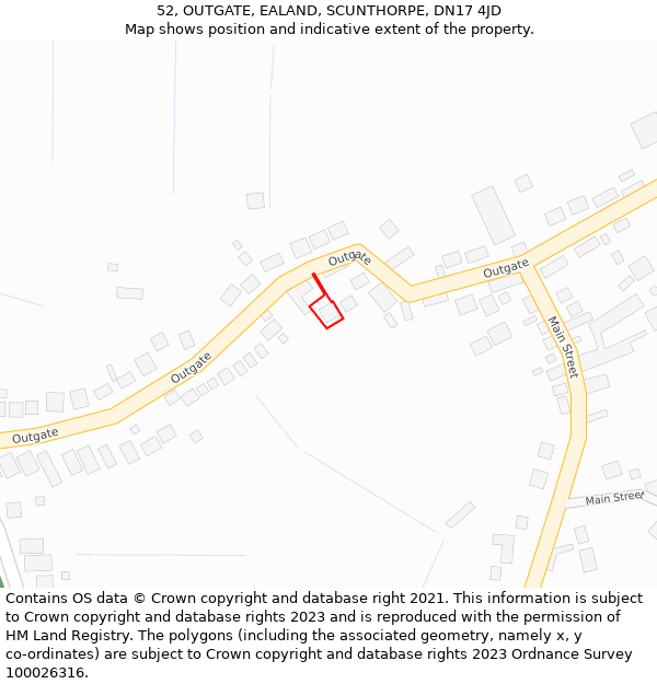 52, OUTGATE, EALAND, SCUNTHORPE, DN17 4JD: Location map and indicative extent of plot