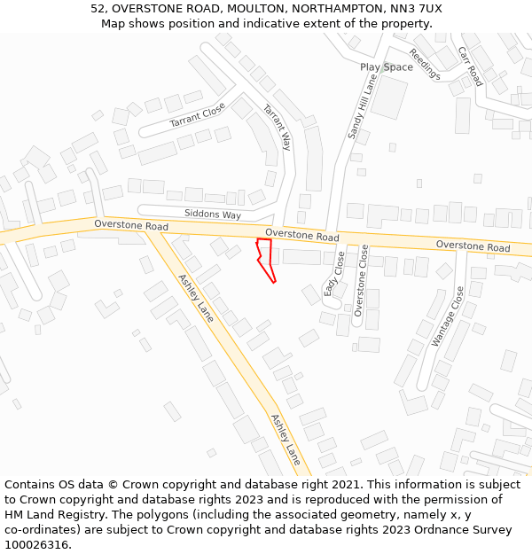 52, OVERSTONE ROAD, MOULTON, NORTHAMPTON, NN3 7UX: Location map and indicative extent of plot