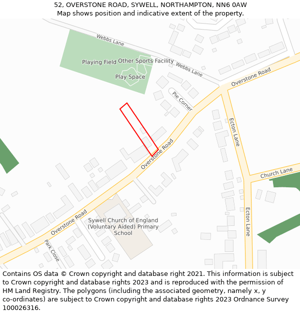 52, OVERSTONE ROAD, SYWELL, NORTHAMPTON, NN6 0AW: Location map and indicative extent of plot