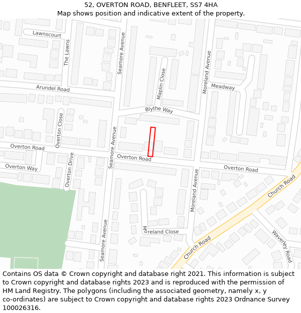 52, OVERTON ROAD, BENFLEET, SS7 4HA: Location map and indicative extent of plot