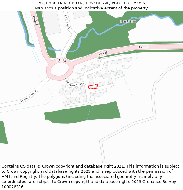 52, PARC DAN Y BRYN, TONYREFAIL, PORTH, CF39 8JS: Location map and indicative extent of plot