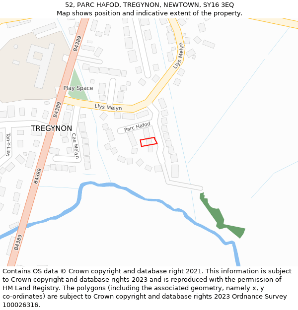 52, PARC HAFOD, TREGYNON, NEWTOWN, SY16 3EQ: Location map and indicative extent of plot