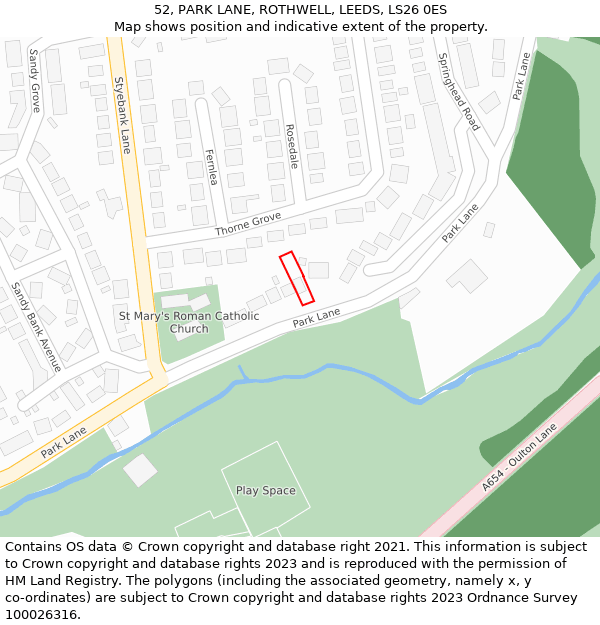 52, PARK LANE, ROTHWELL, LEEDS, LS26 0ES: Location map and indicative extent of plot
