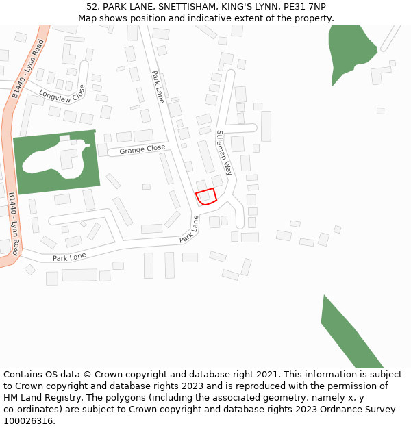 52, PARK LANE, SNETTISHAM, KING'S LYNN, PE31 7NP: Location map and indicative extent of plot