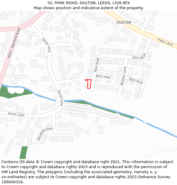 52, PARK ROAD, OULTON, LEEDS, LS26 8FX: Location map and indicative extent of plot