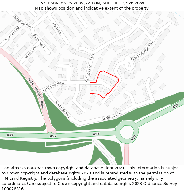 52, PARKLANDS VIEW, ASTON, SHEFFIELD, S26 2GW: Location map and indicative extent of plot
