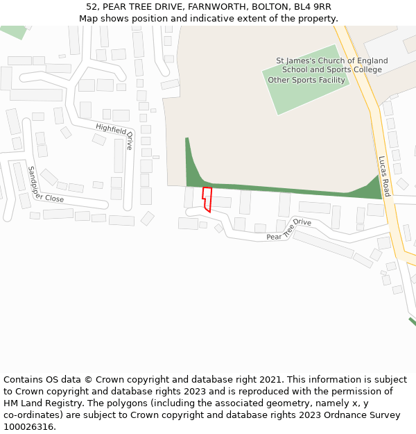 52, PEAR TREE DRIVE, FARNWORTH, BOLTON, BL4 9RR: Location map and indicative extent of plot