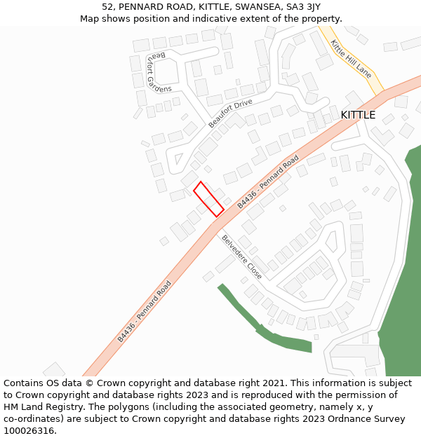 52, PENNARD ROAD, KITTLE, SWANSEA, SA3 3JY: Location map and indicative extent of plot