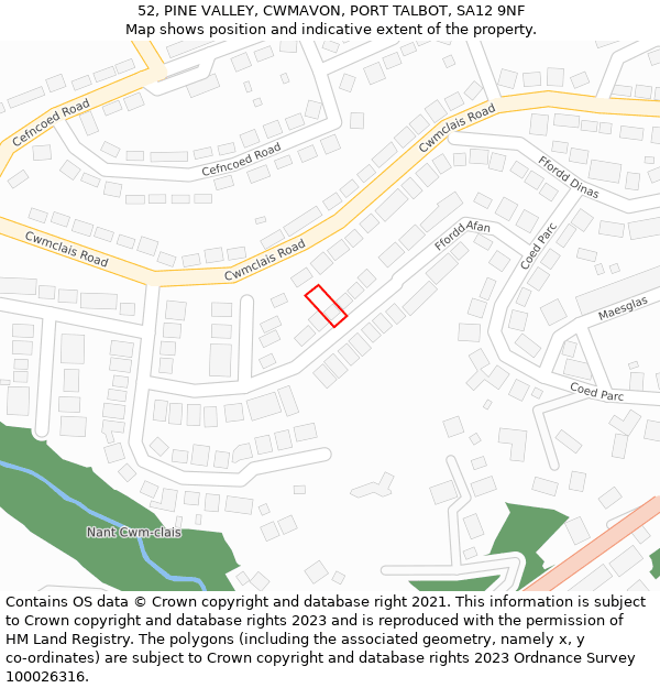 52, PINE VALLEY, CWMAVON, PORT TALBOT, SA12 9NF: Location map and indicative extent of plot