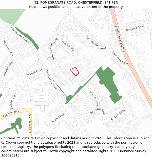 52, POMEGRANATE ROAD, CHESTERFIELD, S41 7BN: Location map and indicative extent of plot