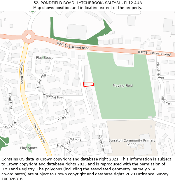 52, PONDFIELD ROAD, LATCHBROOK, SALTASH, PL12 4UA: Location map and indicative extent of plot