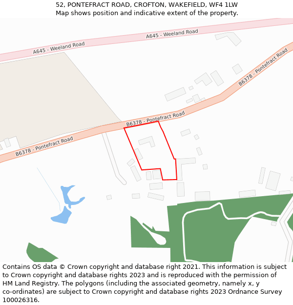 52, PONTEFRACT ROAD, CROFTON, WAKEFIELD, WF4 1LW: Location map and indicative extent of plot
