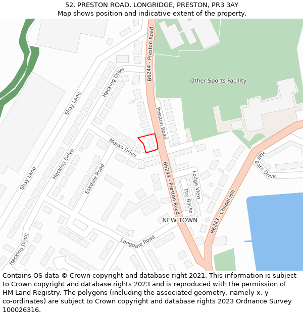 52, PRESTON ROAD, LONGRIDGE, PRESTON, PR3 3AY: Location map and indicative extent of plot