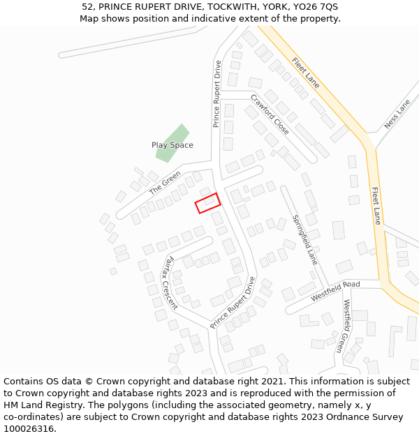 52, PRINCE RUPERT DRIVE, TOCKWITH, YORK, YO26 7QS: Location map and indicative extent of plot