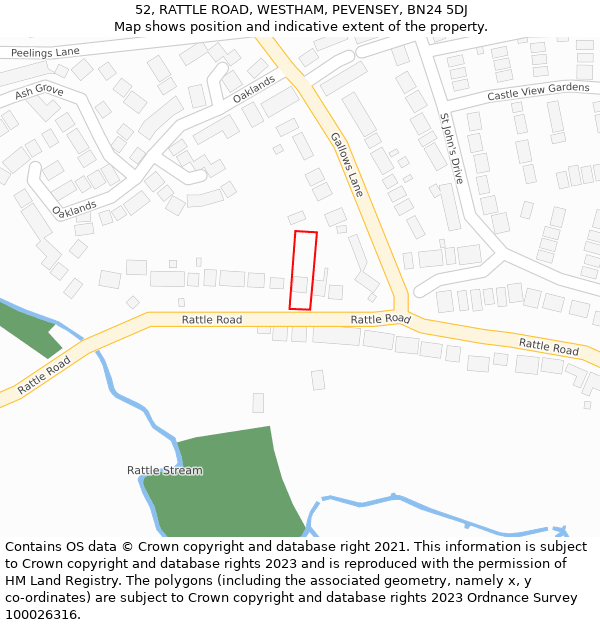 52, RATTLE ROAD, WESTHAM, PEVENSEY, BN24 5DJ: Location map and indicative extent of plot
