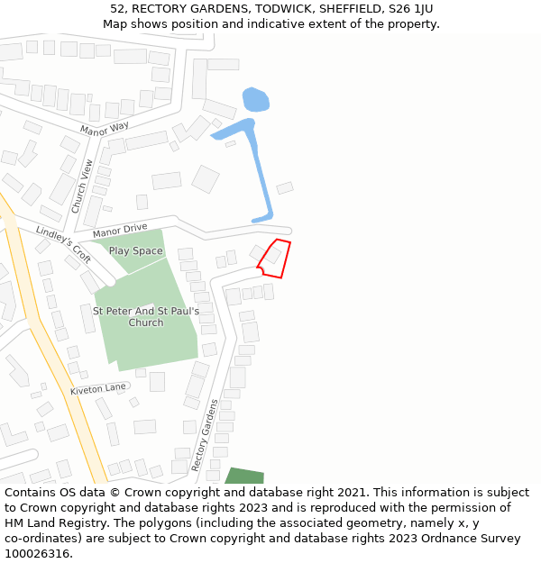 52, RECTORY GARDENS, TODWICK, SHEFFIELD, S26 1JU: Location map and indicative extent of plot