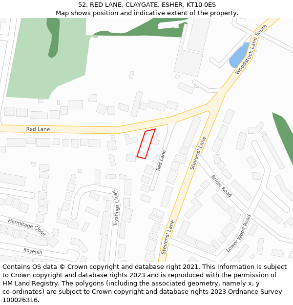 52, RED LANE, CLAYGATE, ESHER, KT10 0ES: Location map and indicative extent of plot