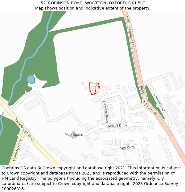 52, ROBINSON ROAD, WOOTTON, OXFORD, OX1 5LE: Location map and indicative extent of plot