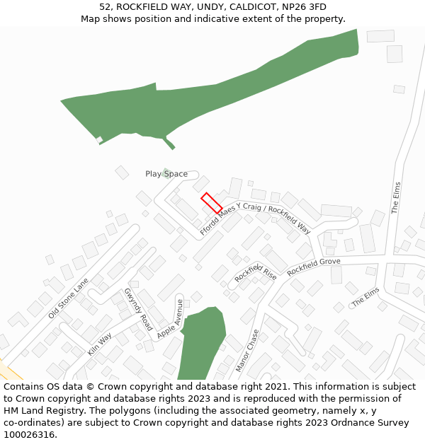 52, ROCKFIELD WAY, UNDY, CALDICOT, NP26 3FD: Location map and indicative extent of plot